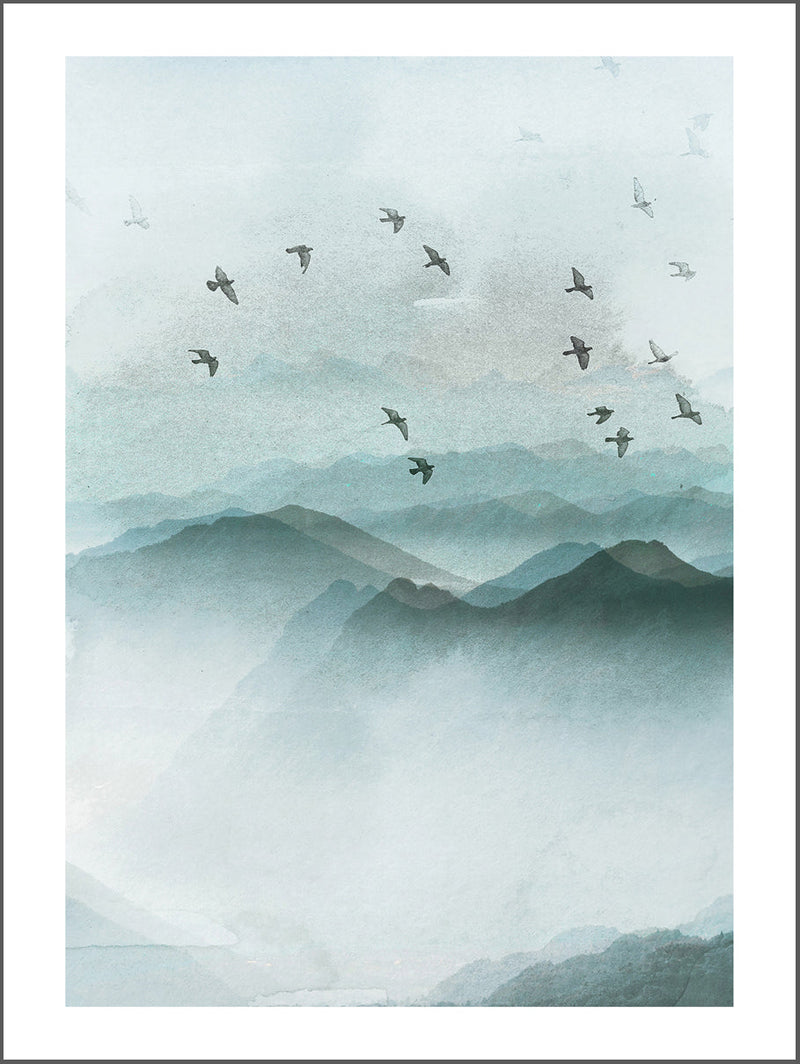Birds Over Mountain Poster