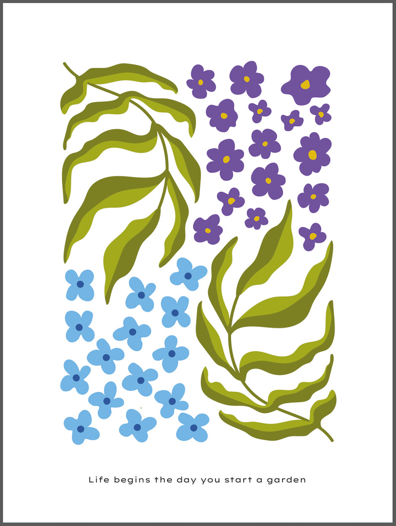 Blue Mixed Flowers Poster