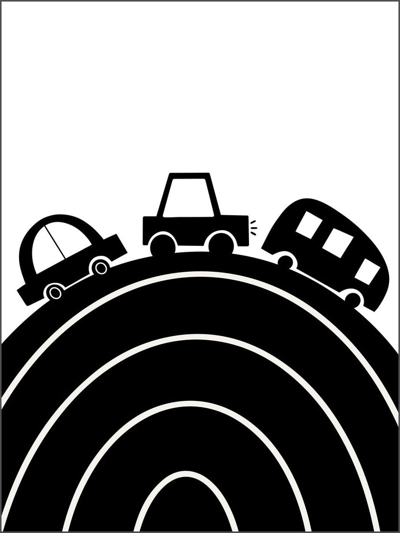 Cars on Hill Black Poster