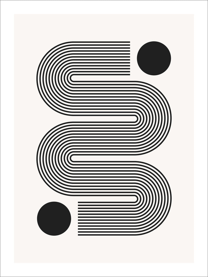 Curvy Lines & Black Dots Beige Poster