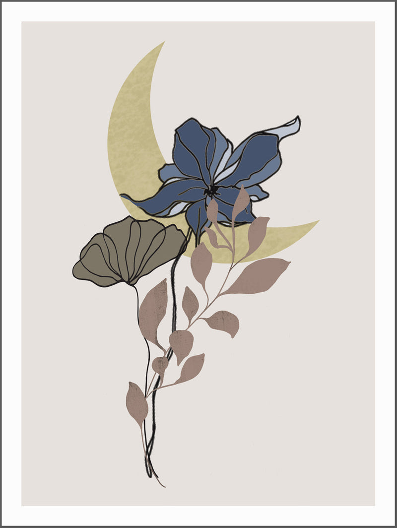 Moon Flower Dark Blue Poster